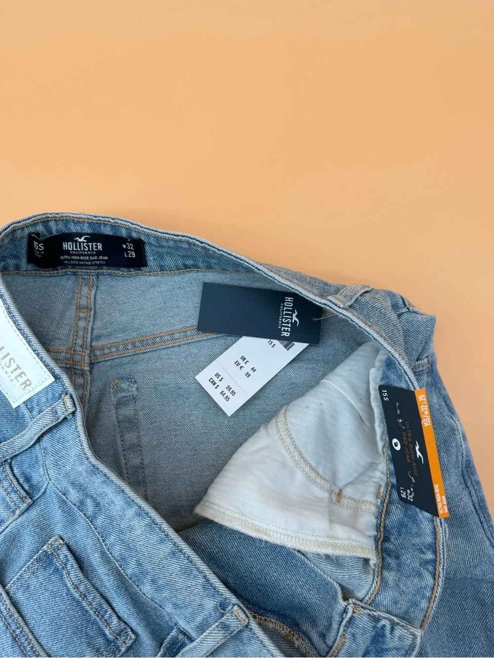 Hollister Ultra High Rise Dad Jeans Vintage Stretch Wide Straight Legs Baggy